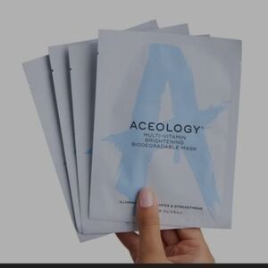 Aceology Brightening Exfoliating, Biodegradable Mask 4 Pack .20 Oz Each NIB